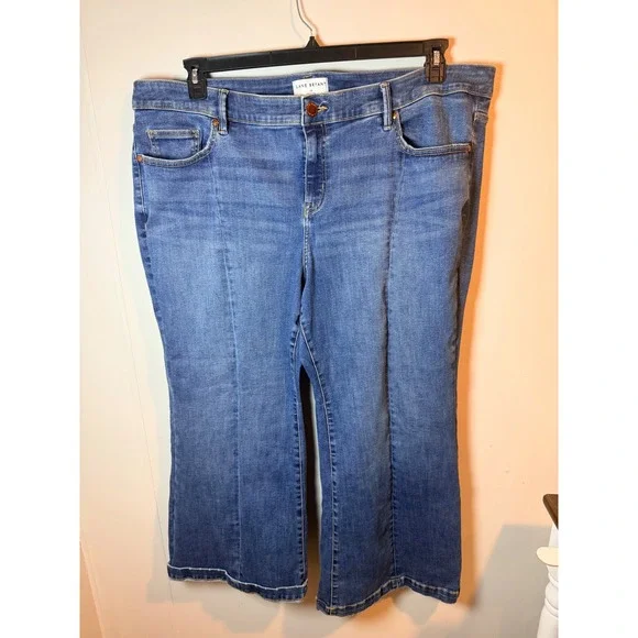 Lane Bryant 22P Wide Leg Jeans Medium Wash Pintuck Seam Petite Plus Size A1440 - Picture 2 of 8